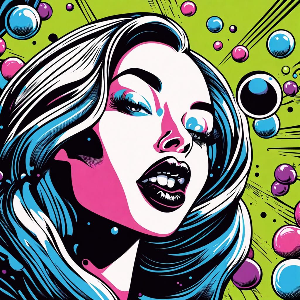 Gothic Pop Art Portrait with Chrome Spheres and Bright Color...