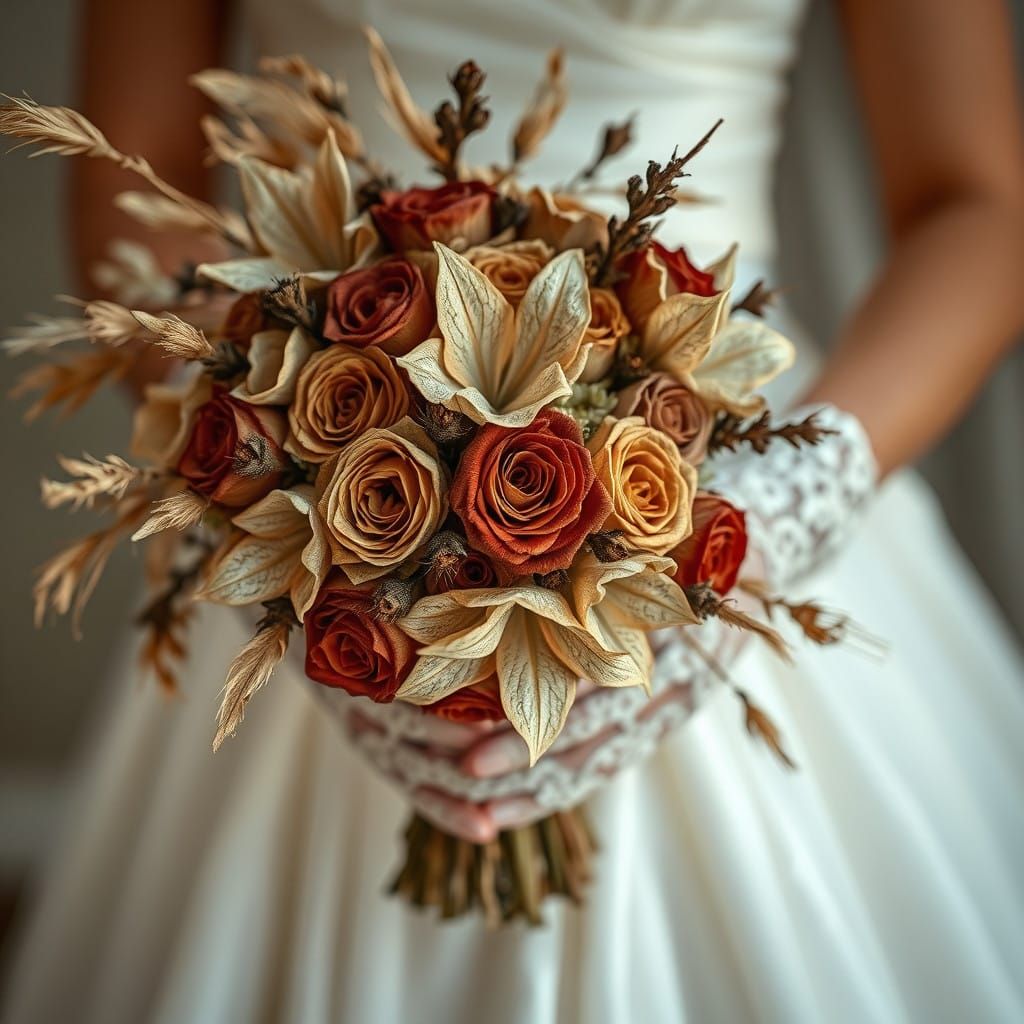 Dried Flower Bouquet in Rustic, Sepia-Toned Beauty