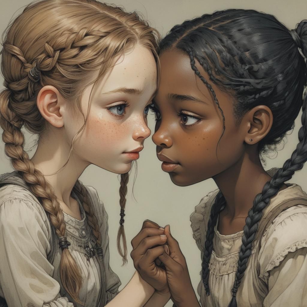 Friends Sharing Secrets: Expressive Fantasy Art Illustration