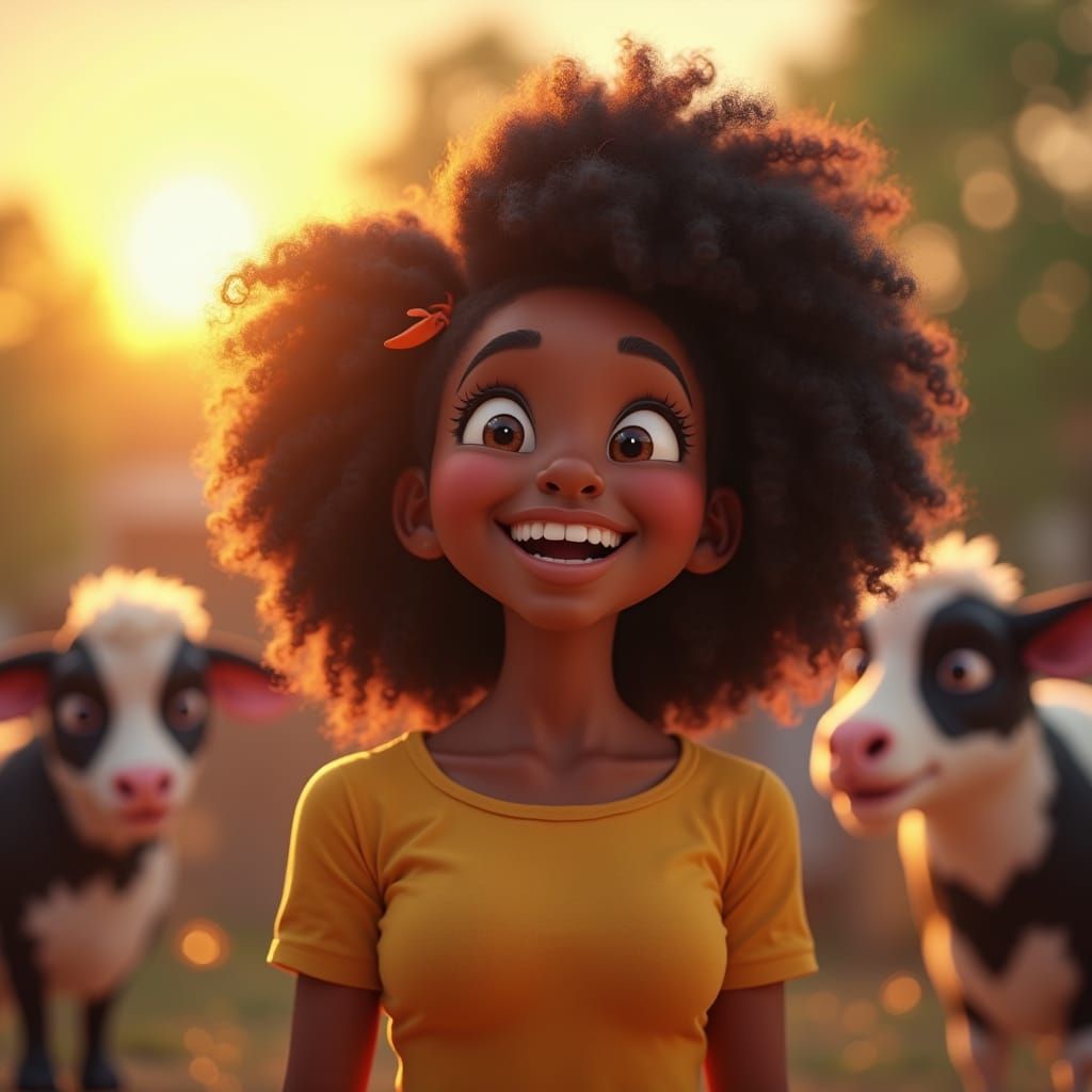 Sunny Black Teen Beams with Joy at Farm Petting Zoo