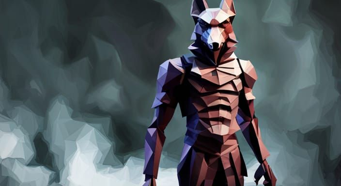 Wolf Mercenary in Dark Fantasy Papercraft Style