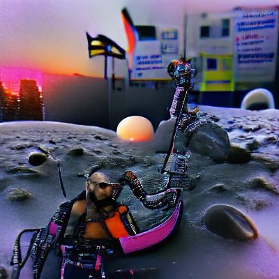 Cyberpunk Viking Sunset on the Moon