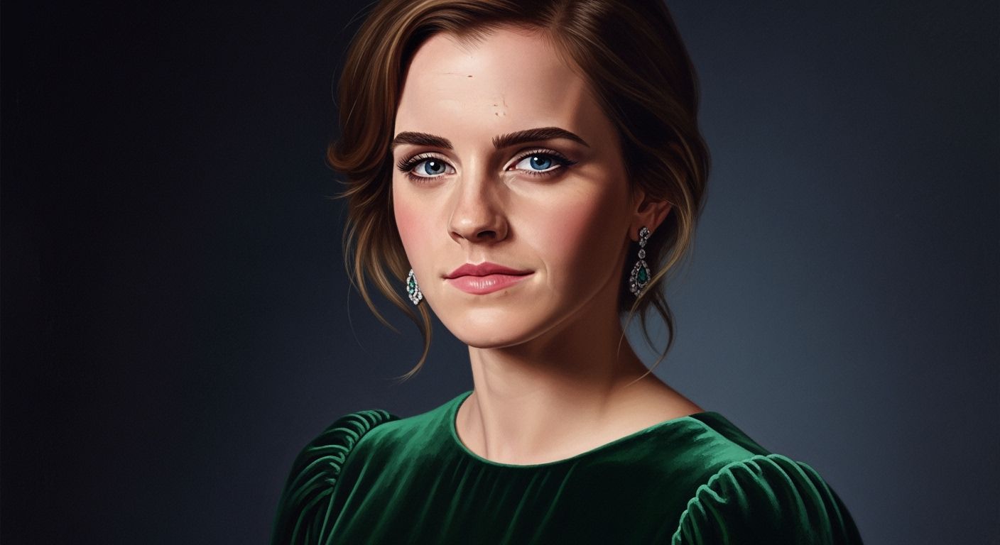 Hyperrealistic Portrait of Emma Watson in Emerald Gown