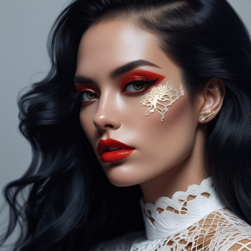 Brazilian Woman With Tattoos and Lace Blouse in Gouache