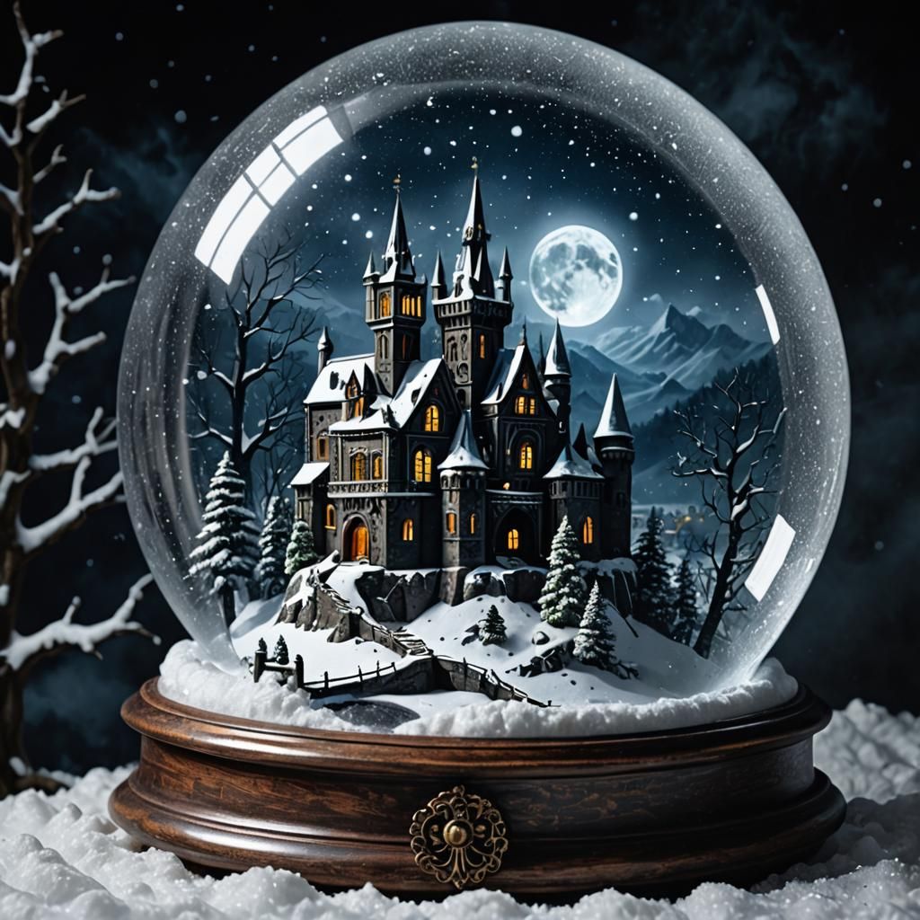 Transylvanian Castle Snow Globe Coffin: Dark Horror