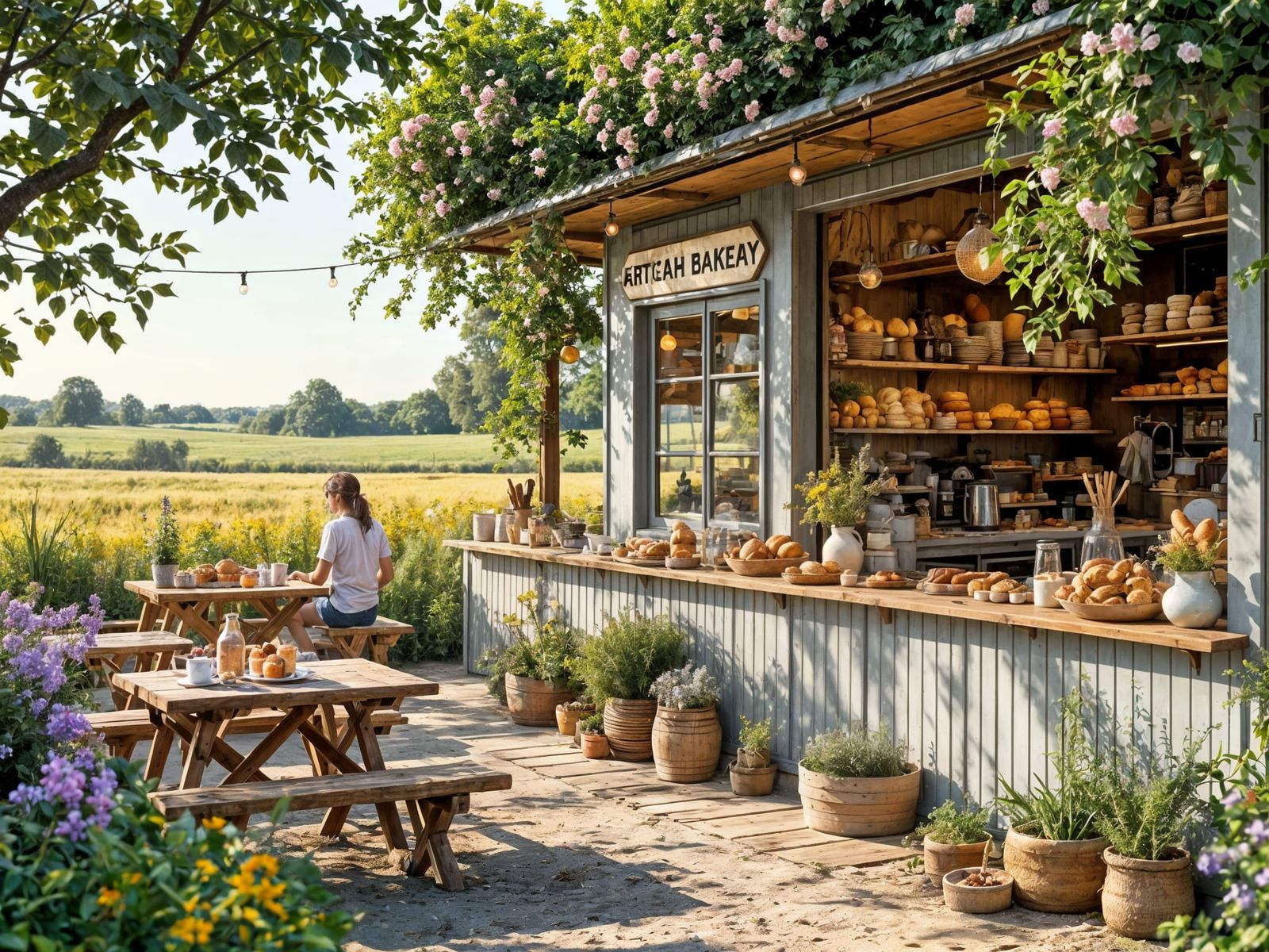Whimsical Boho Farm Bakery Scene
