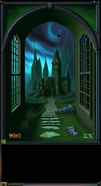 Eerie Dark Fantasy Landscape in 1990s Computer Graphics Styl...