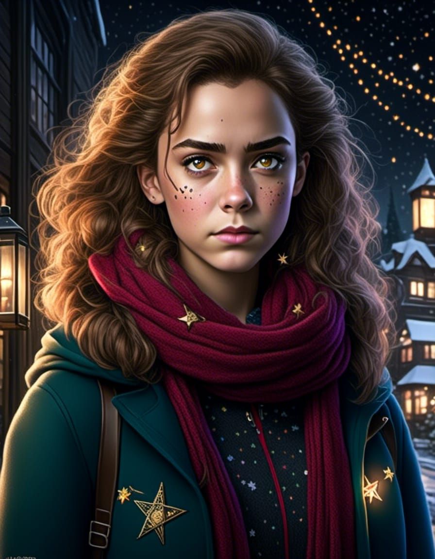Hermione Granger Portrait with Magic Sparks