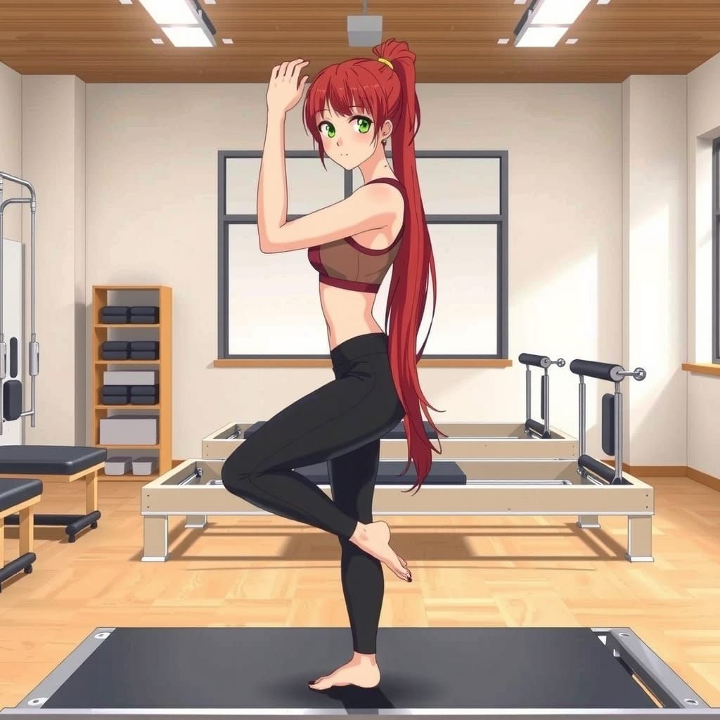 Hyper Realistic Japanese Woman Exercises on Pilates Reformer