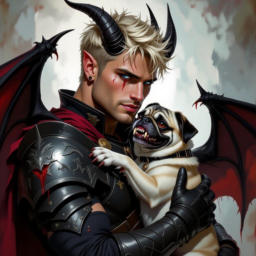 Archangel Knight Embraces Vampire Pug