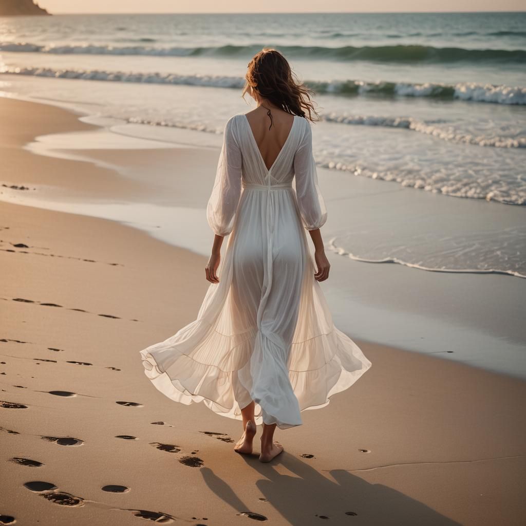 Woman Walks on Beach at Sunrise: Masterpiece Photography