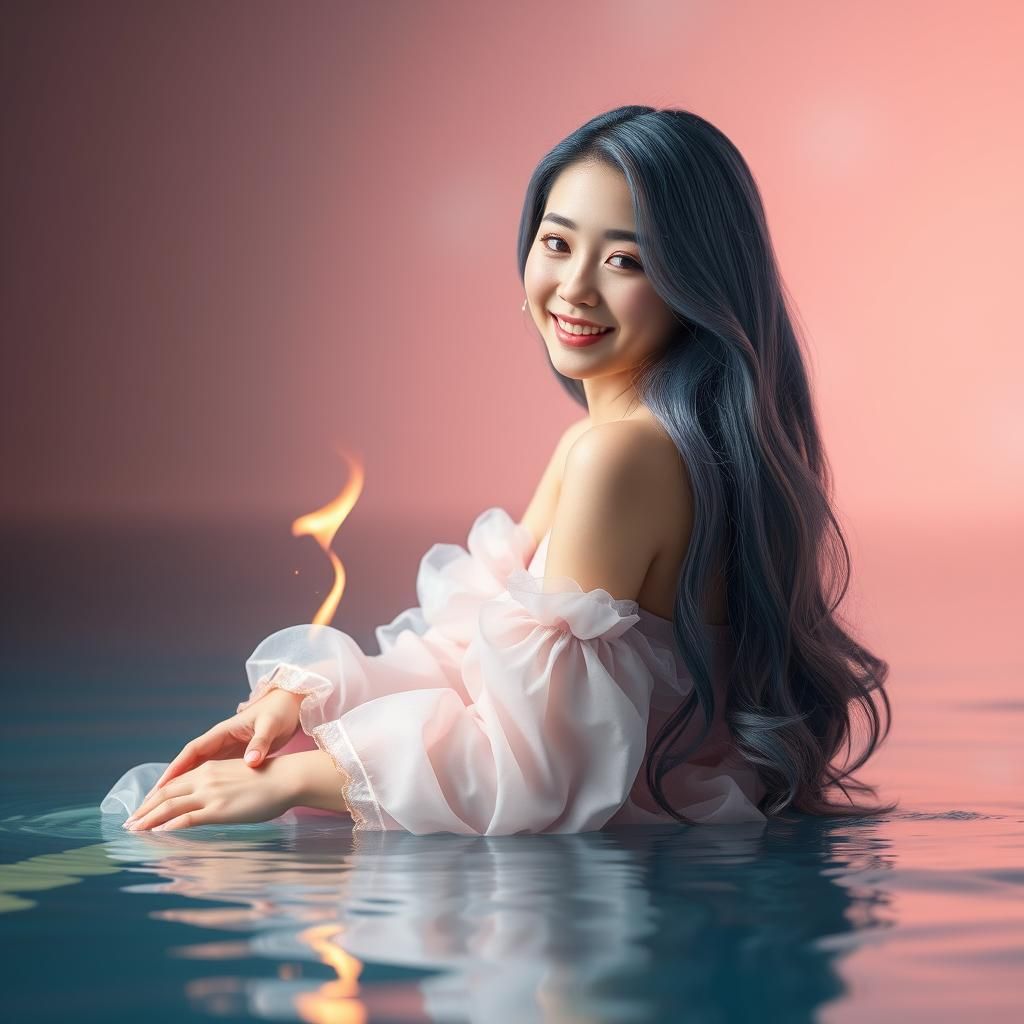 Korean Woman as Cinderella in Dreamy Pastel Setting