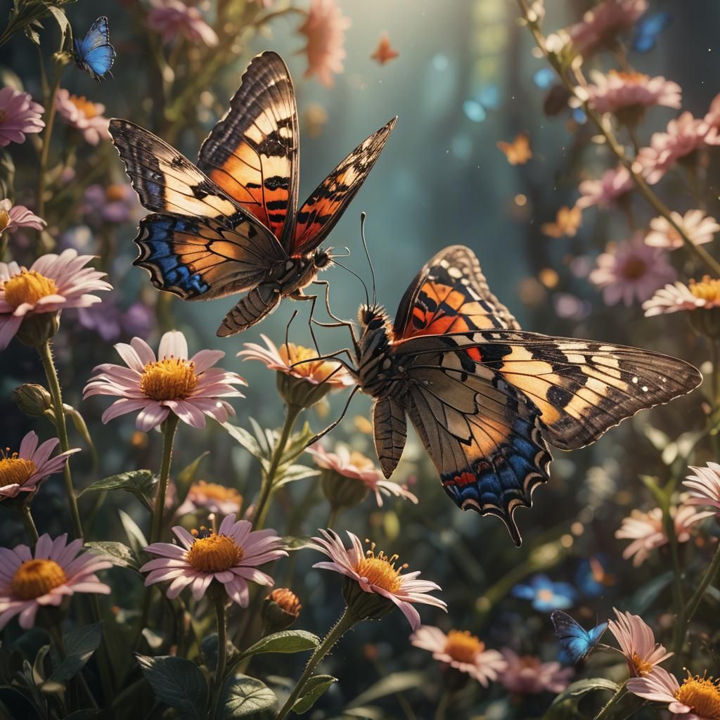 Sunlit Butterfly Nectar Kiss: Detailed Matte Painting