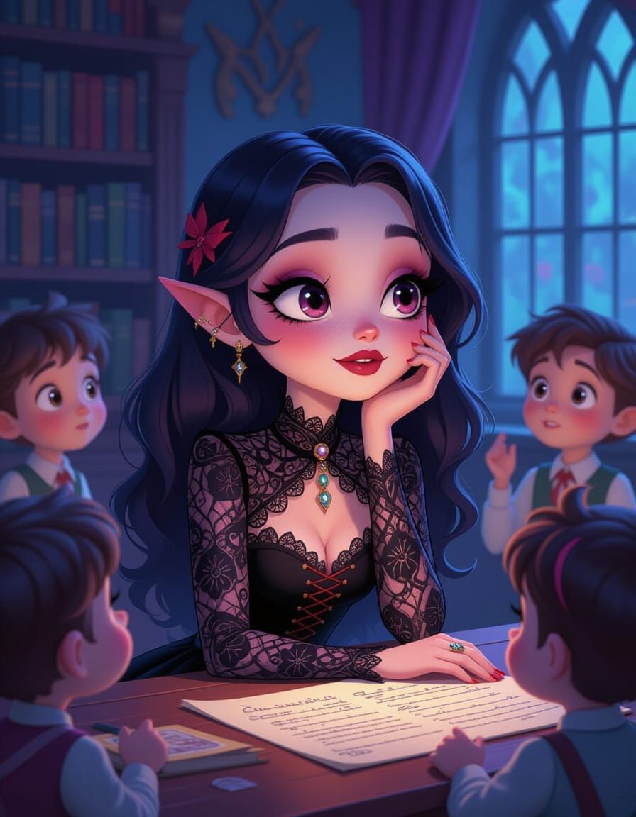 Cute Vampire Girl in Gothic Setting, Pixar Style
