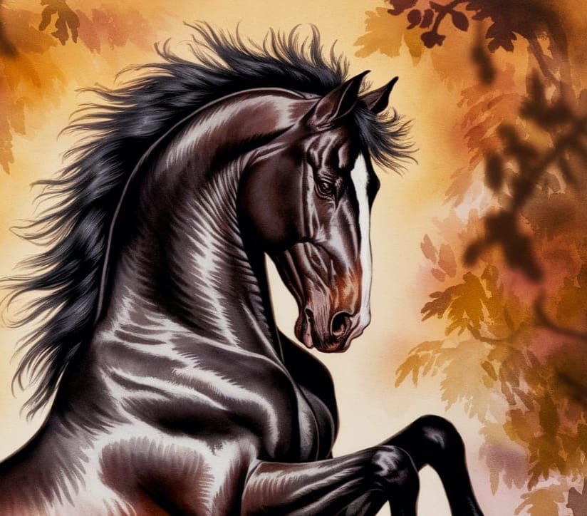 Majestic Horse Rearing in Watercolor Style