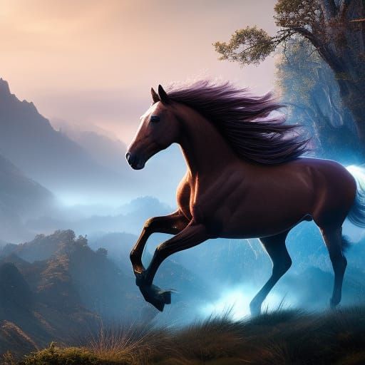 Majestic Fantasy Horse in Dreamscape, Digital Painting