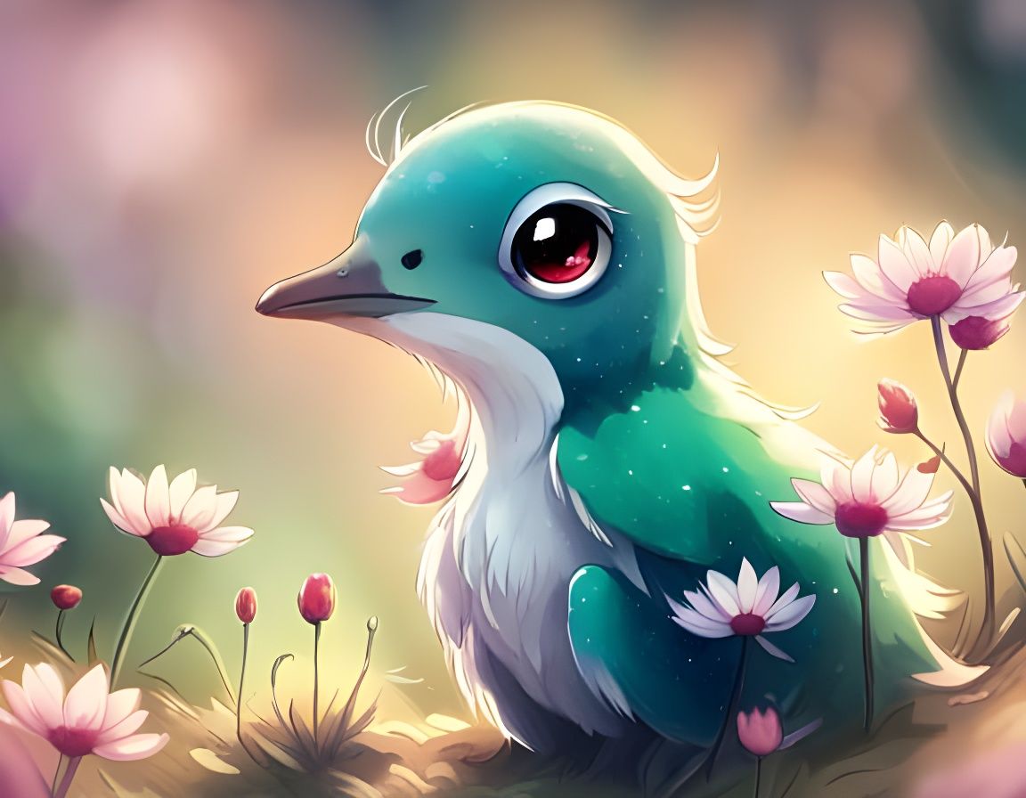 Adorable Platypus in Flower Meadow, Anime Style