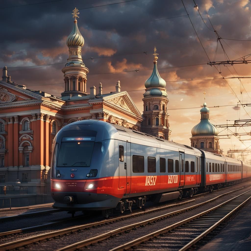 Rossiya Train Through Saint Petersburg: Detailed Matte Paint...
