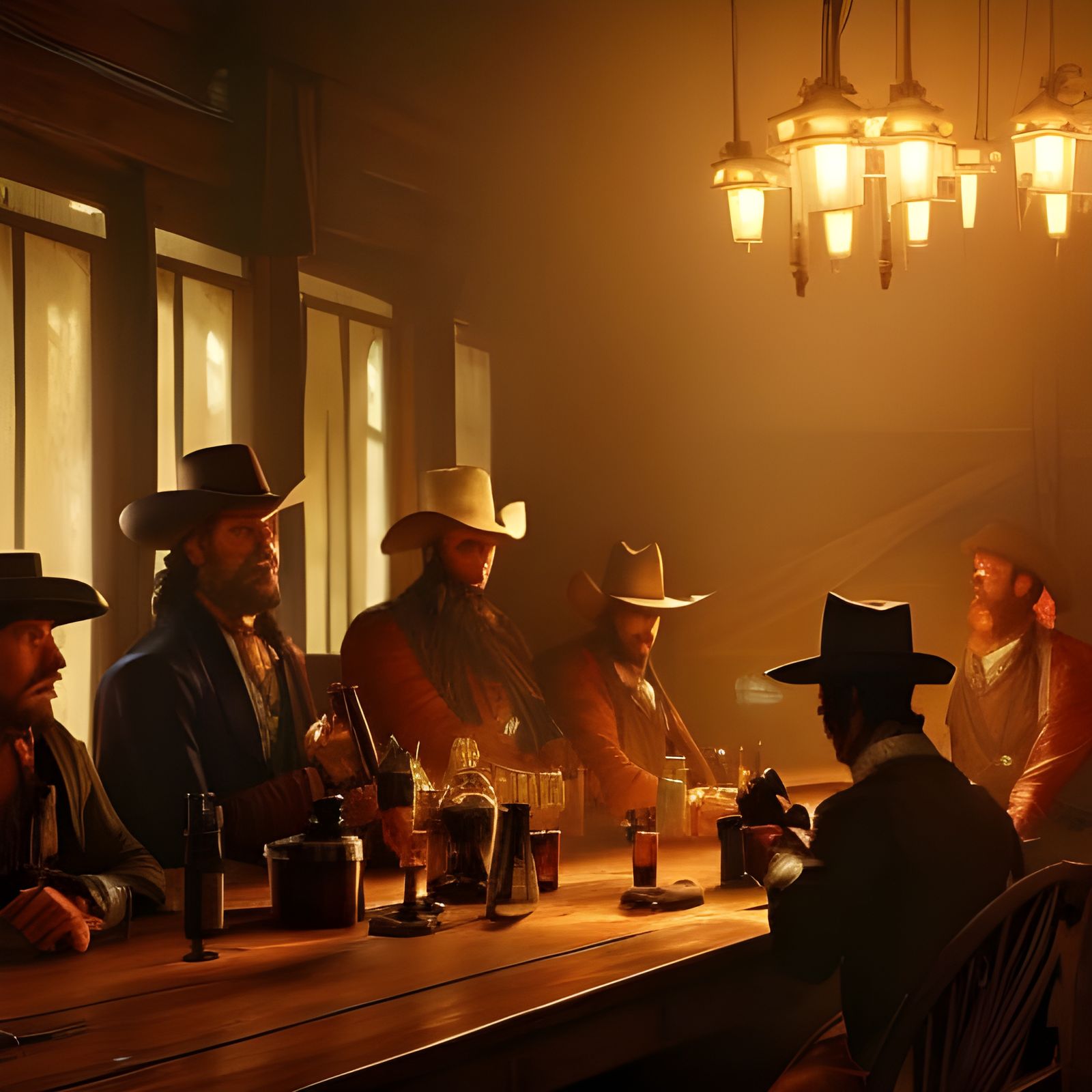 Cowboys in Saloon: Hyperdetailed Concept Art