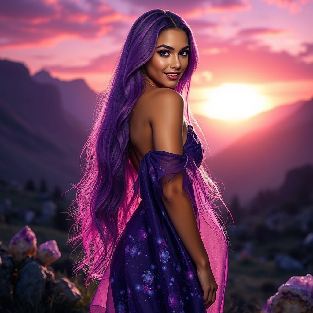 Majestic Purple Sunrise in Amethyst Vale with Enigmatic Maid...
