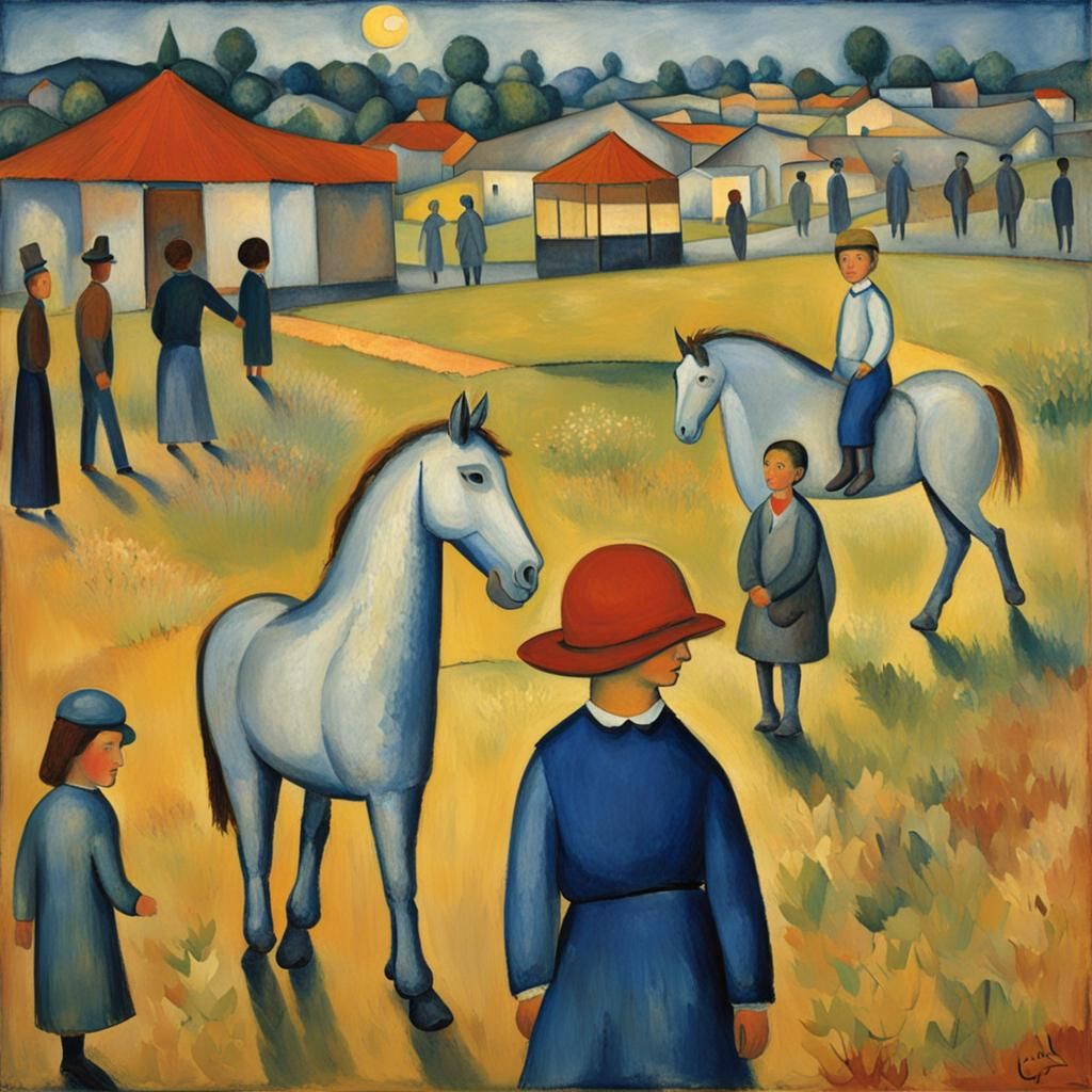 Surreal Girl Leads Through Modern Art Landscape