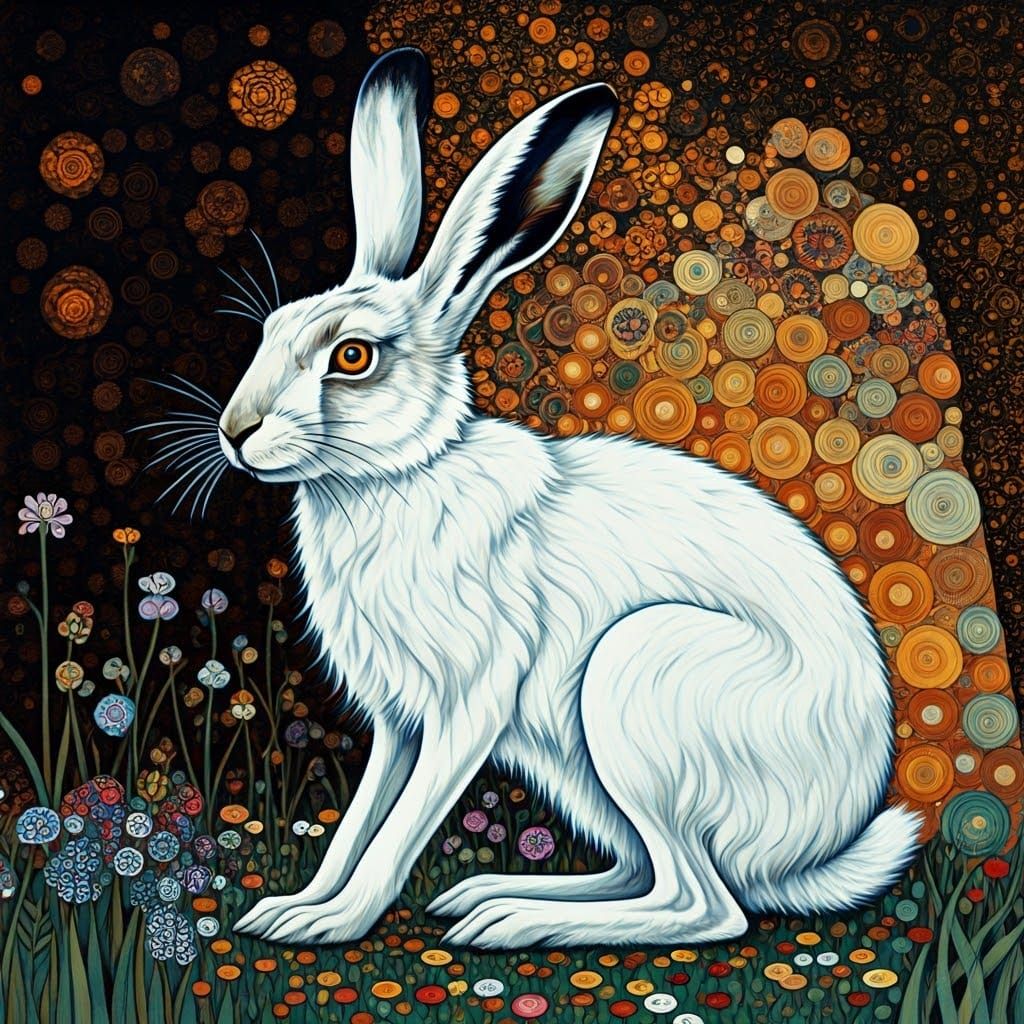 White Hare in Art Nouveau Style