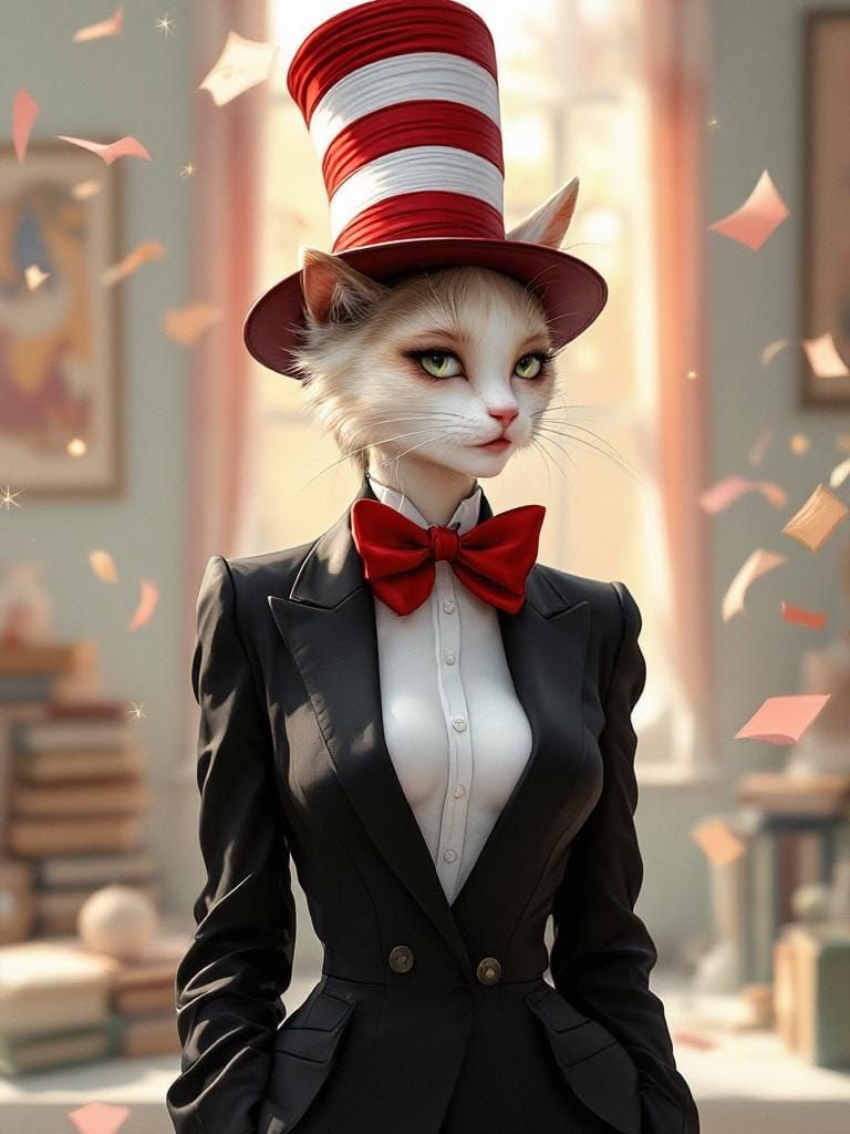 Elegant Feline-Human Hybrid in Dreamy Digital Art
