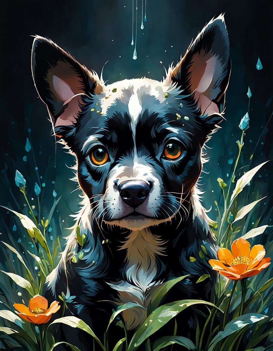 Adorable Baby Bandog Dog in Floral Spring