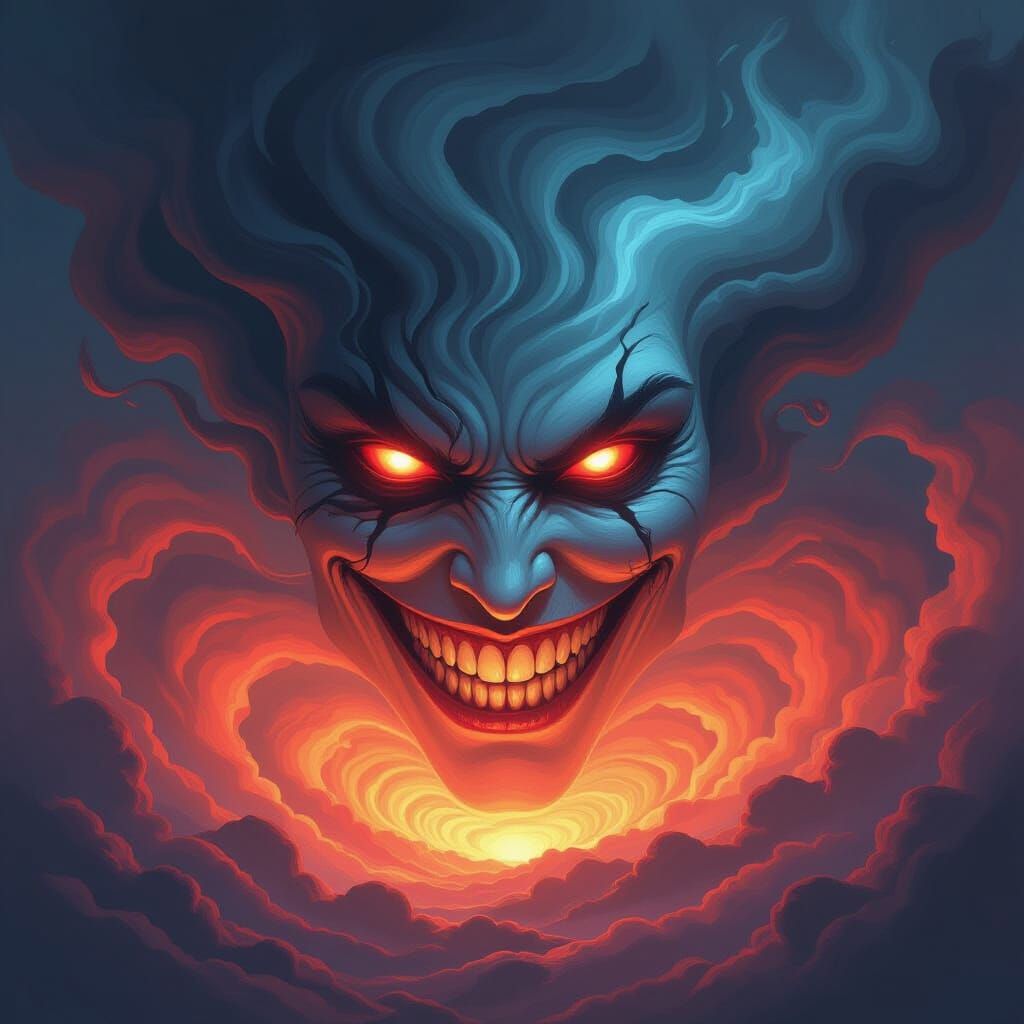 Dark Fantasy Illustration of a Smoky Face in a Color Tornado