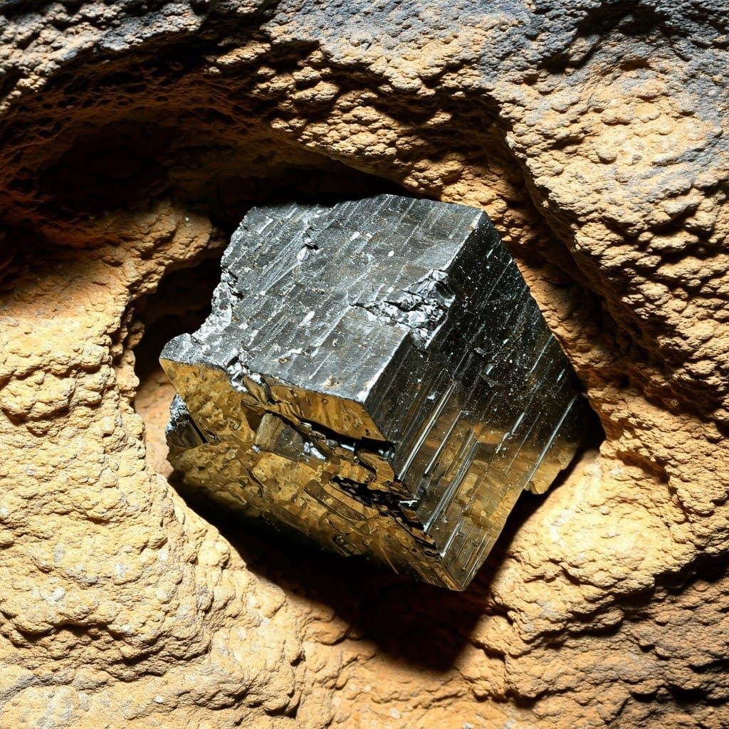 Fool's Gold Cube Glows within Gypsum Cave