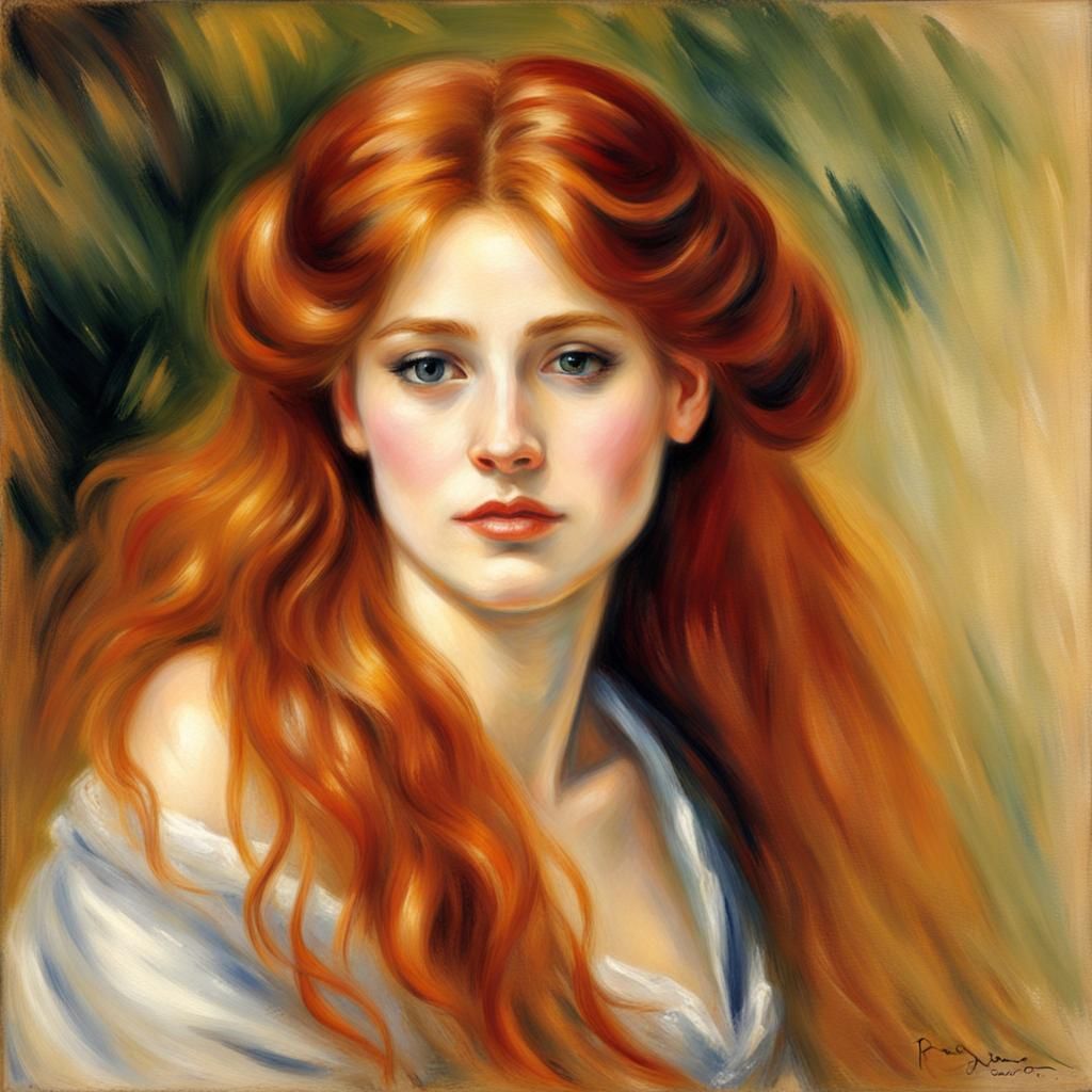 Auburn Haired Woman Portrait in Impressionist Style