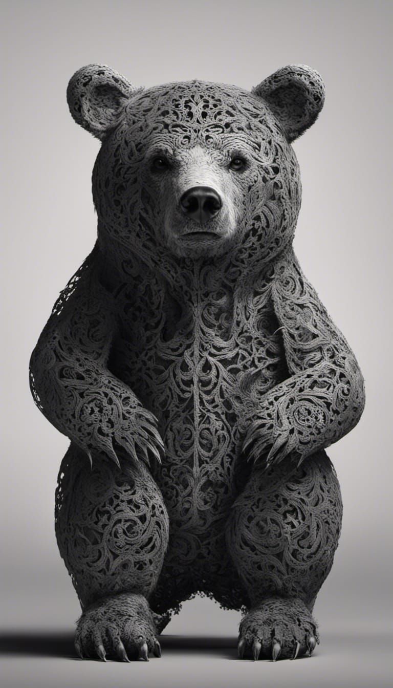 Lace Filigree Forest Bear: Photorealistic CGI Photography