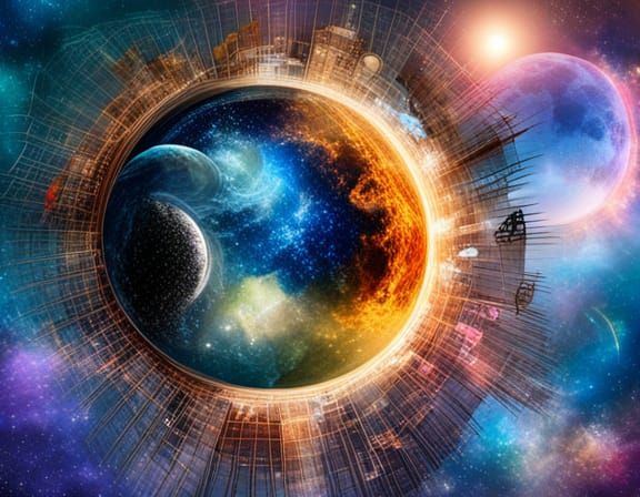 Surreal Universe Collage with Moon, Sun, and Animals