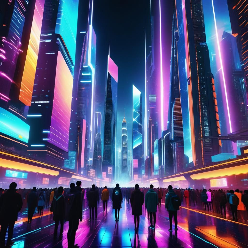 Vibrant Neon Cityscape in Digital Art Style