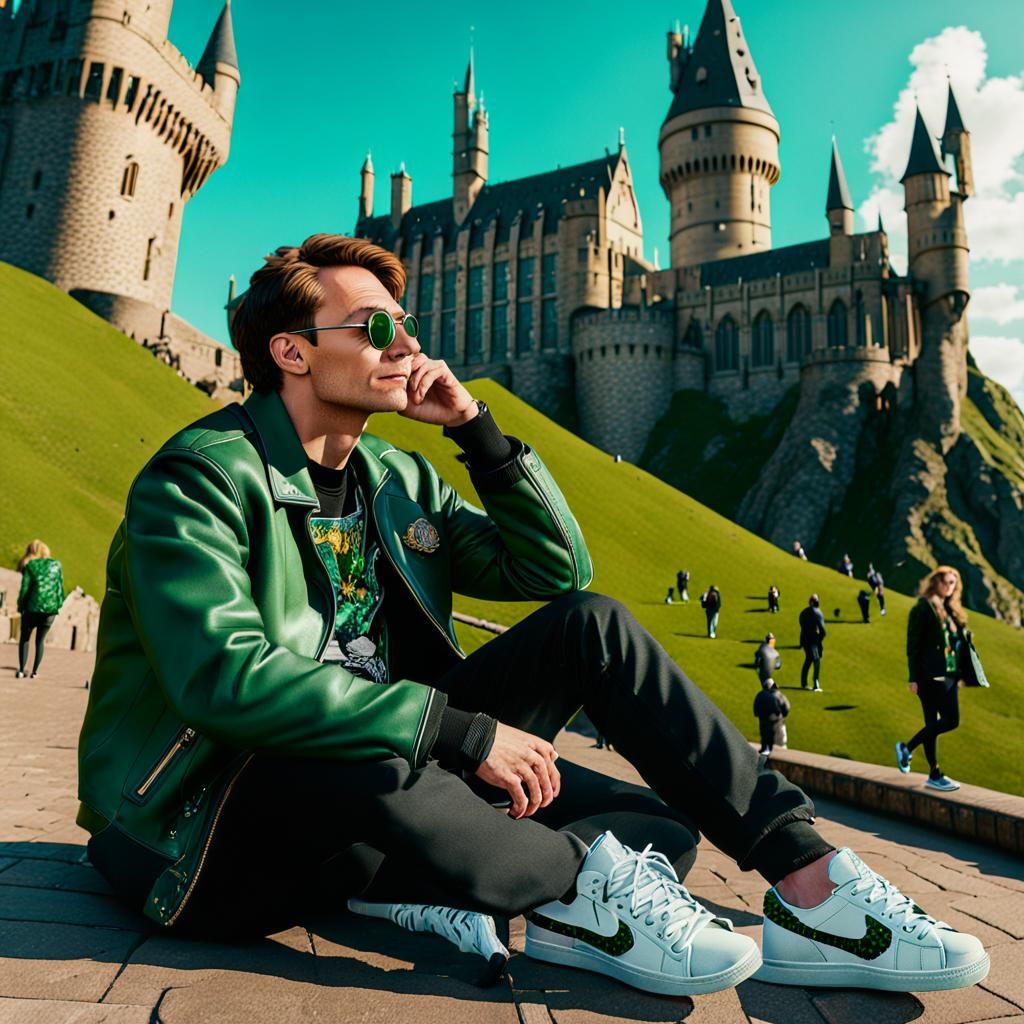 Slytherin Student Relaxing Outside Hogwarts in Spring Sunshi...