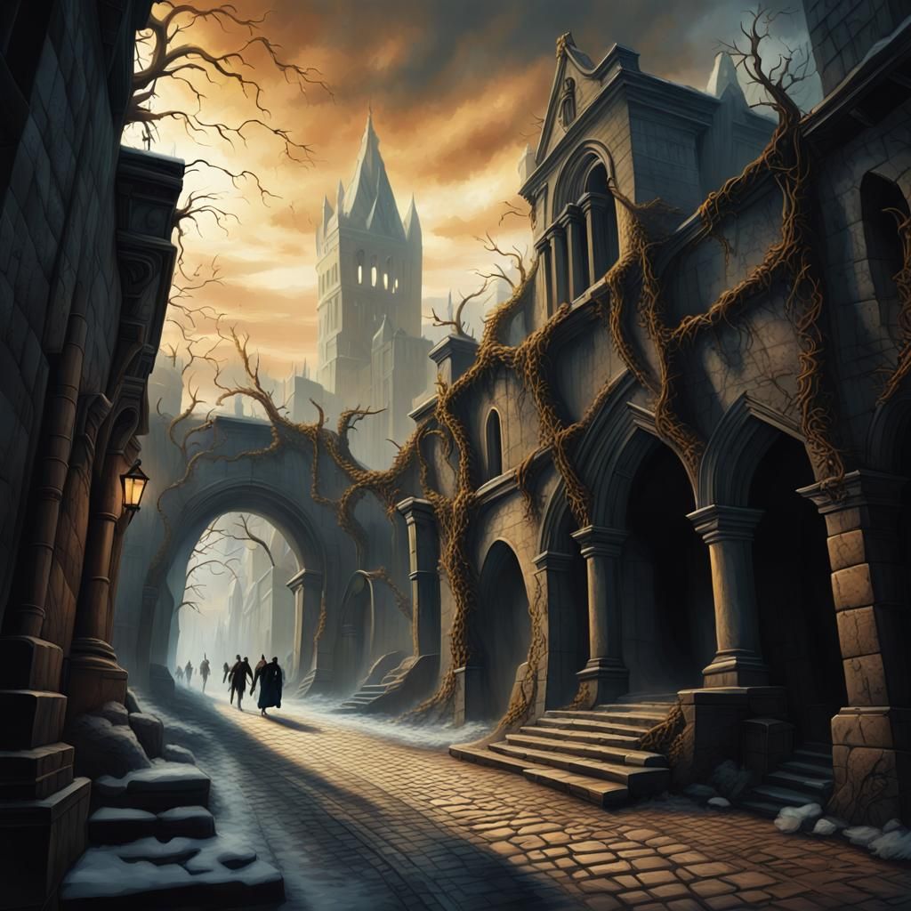 Petrified City in Dark Fantasy Style