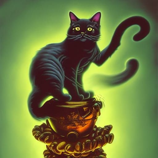 Cat Ghost Emerges from Coffee Beans in Cel-Shaded Style