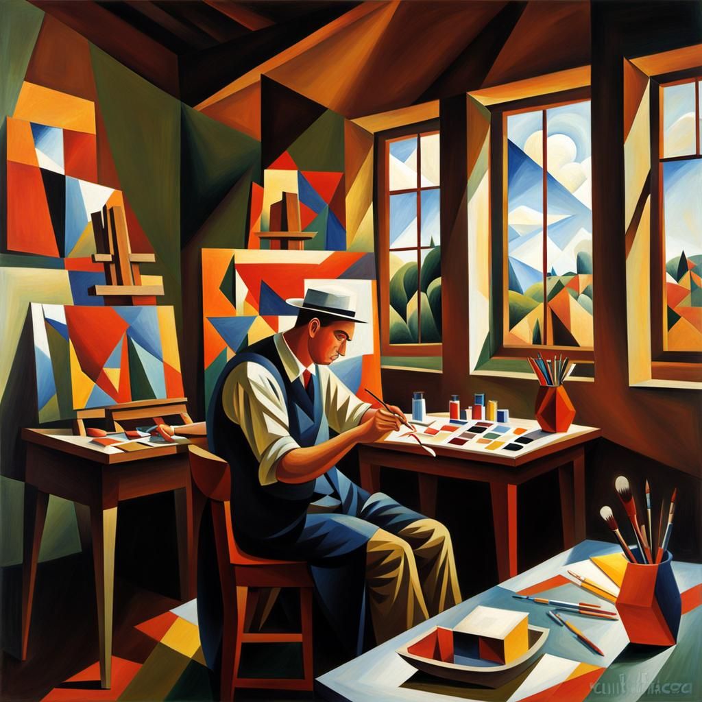 Painter at Work: Abstract Cubist Painting