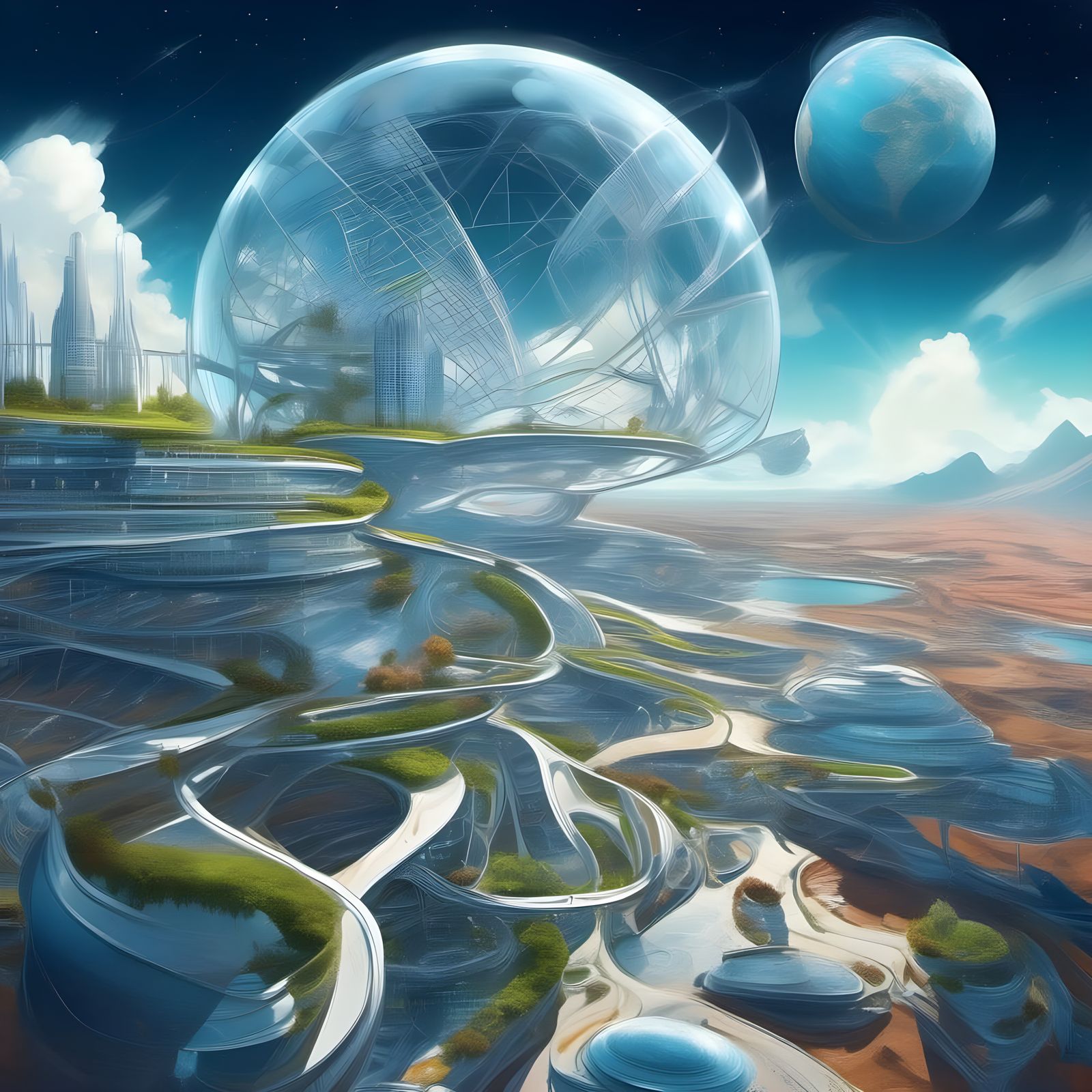 Mars City Under Glass Dome in Turner Style