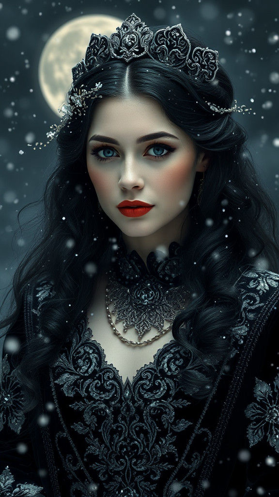 Snow Queen Portrait in Dreamlike Surrealist Style