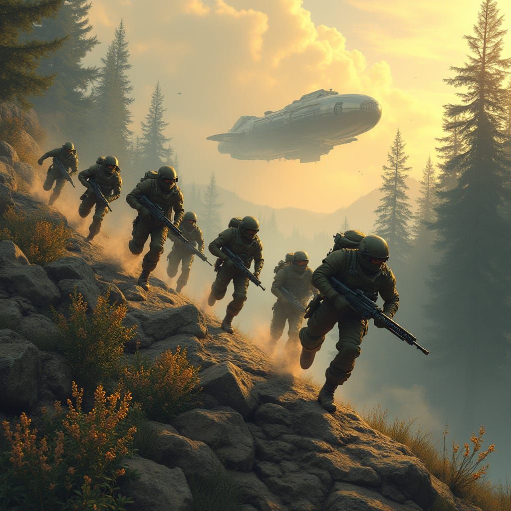 Megalosaurus Ambush Colonial Marines in Dusk Landscape