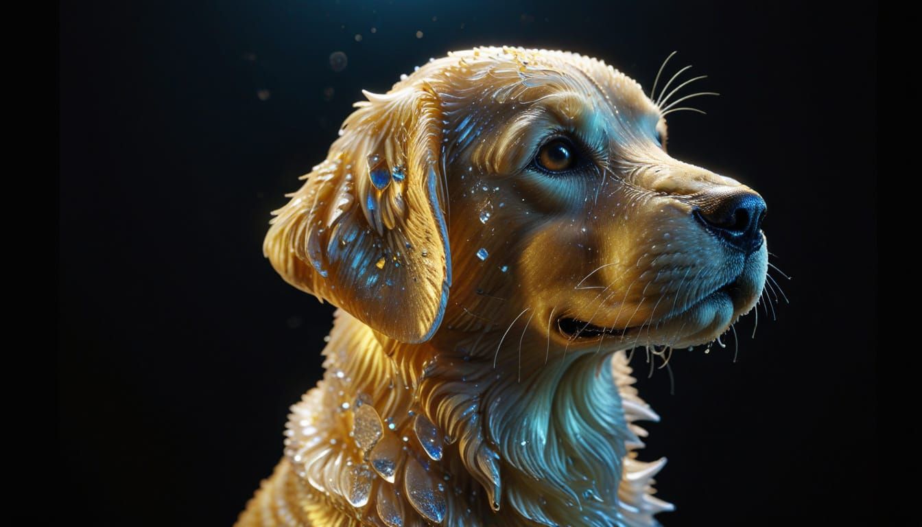 Bioluminescent Ice Sculpture of Golden Retriever Puppy