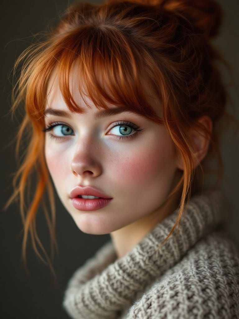 Realistic Portrait of a Beautiful Redheaded Girl