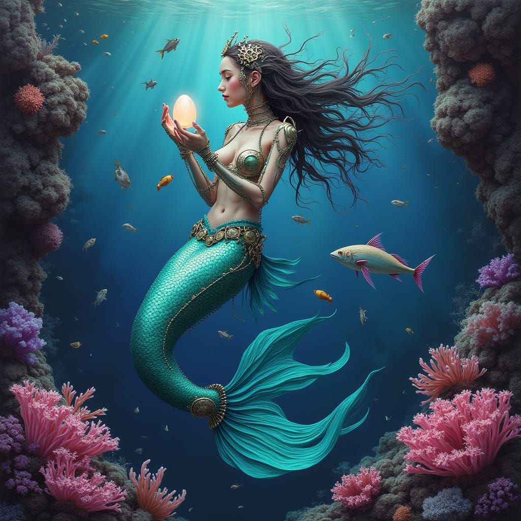 Biomechanical Mermaid Dancing in a Cosmic Underwater Dreamsc...