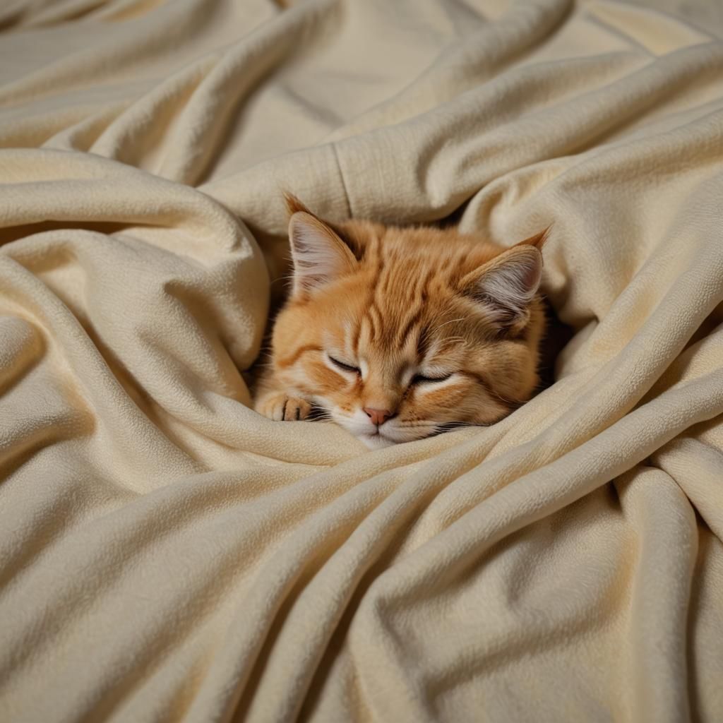 Cute Yellow Cat Sleeping: Detailed Matte Painting