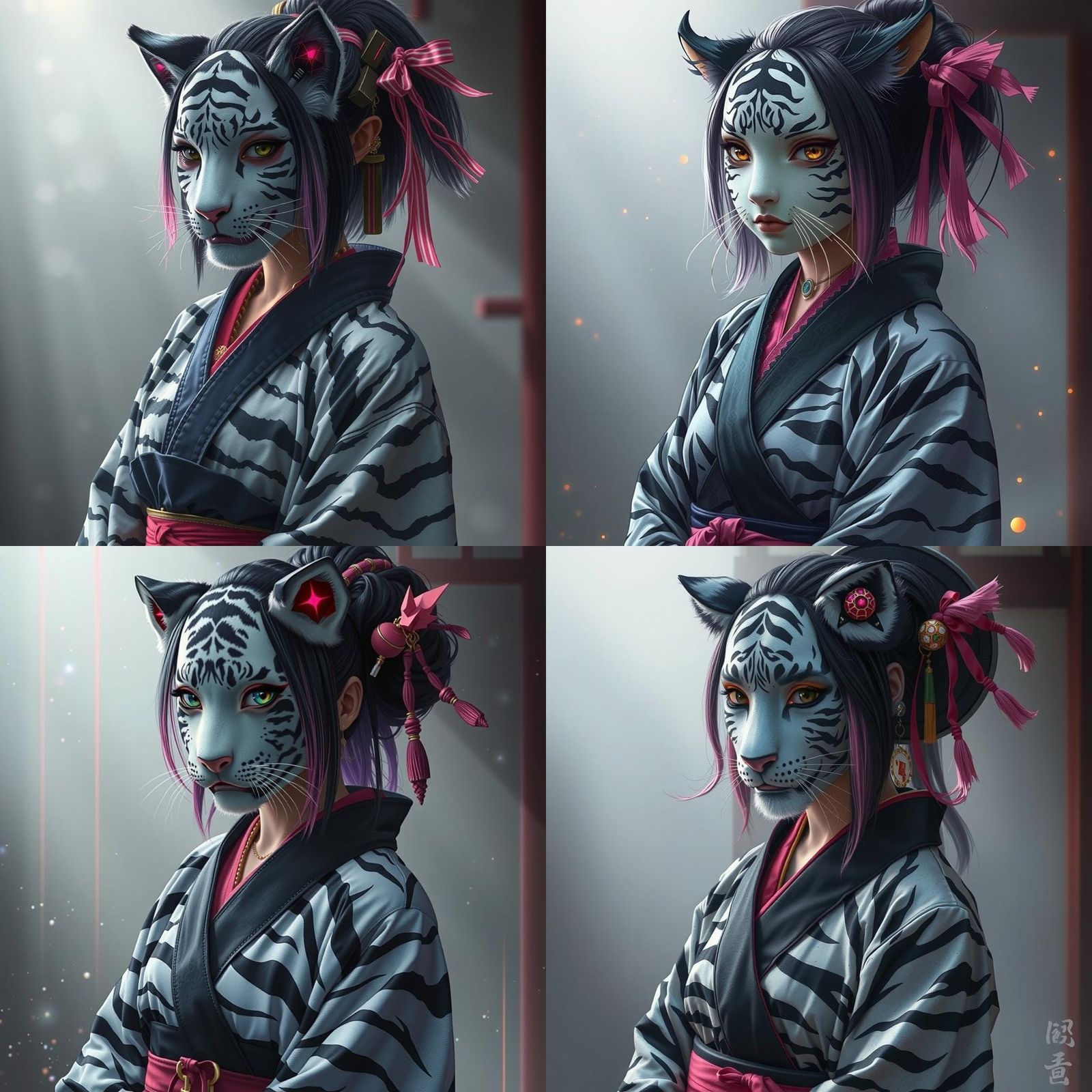 Cyber Samurai Tiger Girl in Black and White