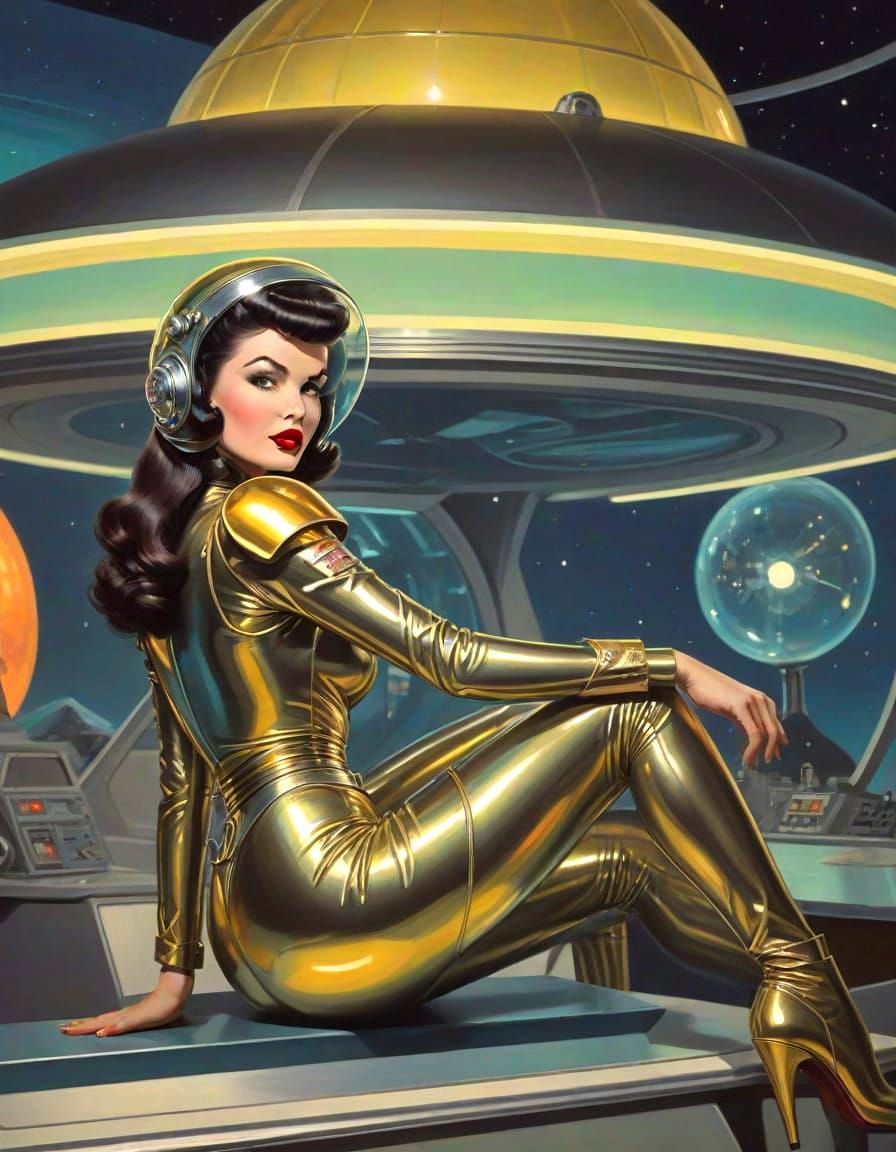Retro Sci-Fi Pinup in Vintage Catsuit