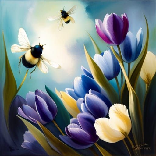 Astral Tulips and Bumblebees in Fantasy Style