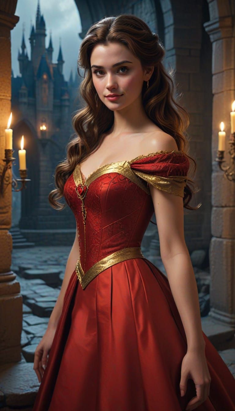 Regal Disney Belle in Red and Gold Attire