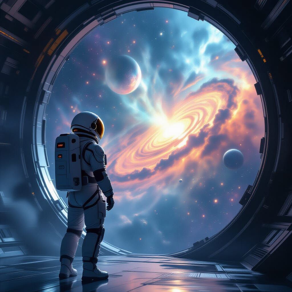 Astronaut Gazing at Cosmic Portal in Space